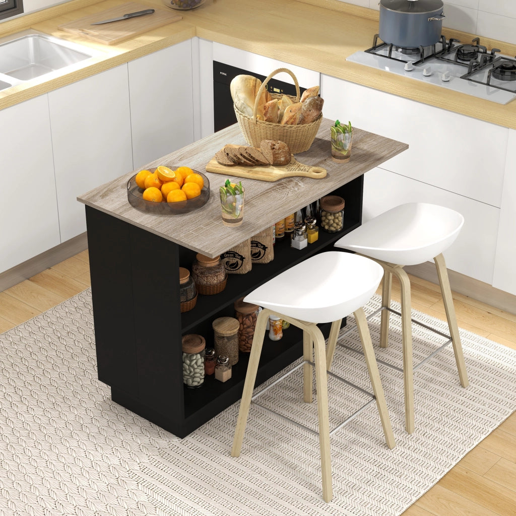 EasyComfort Isola per Cucina con 2 Ripiani Aperti e 2 Armadietti, in MDF, 105x60x82 cm, color Rovere e Nero