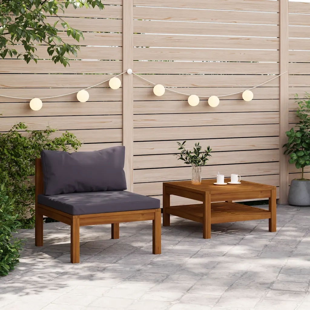 Set Divani da Giardino 2pz Cuscini Grigio Scuro Massello Acacia cod mxl 70741