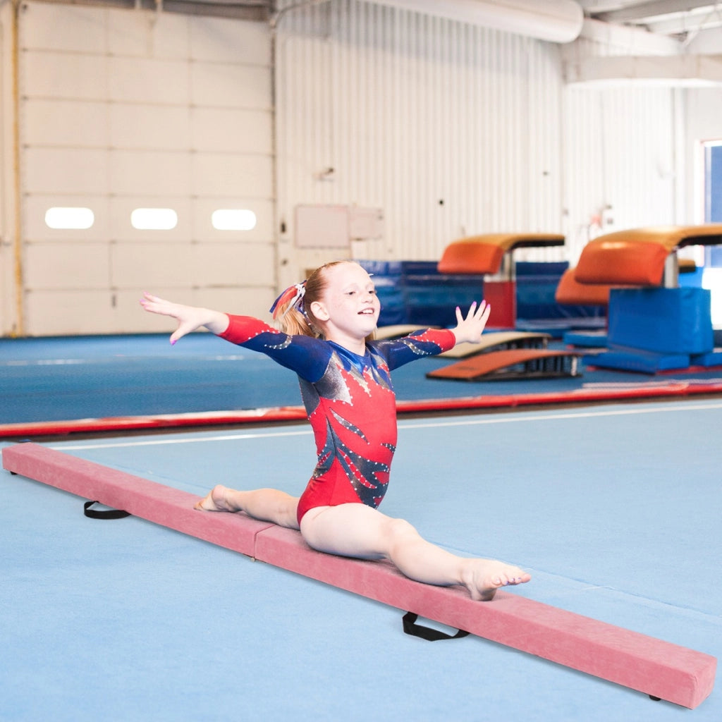 Trave 210 cm pieghevole da ginnastica con solida base di legno, Trave di equilibrio portatile con maniglie Rosa-Sbarre e travi da ginnastica