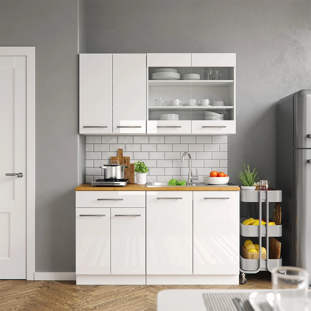 Cucina completa Fame-Line Bianco lucido/Bianco 140 cm, PL Rovere Vicco