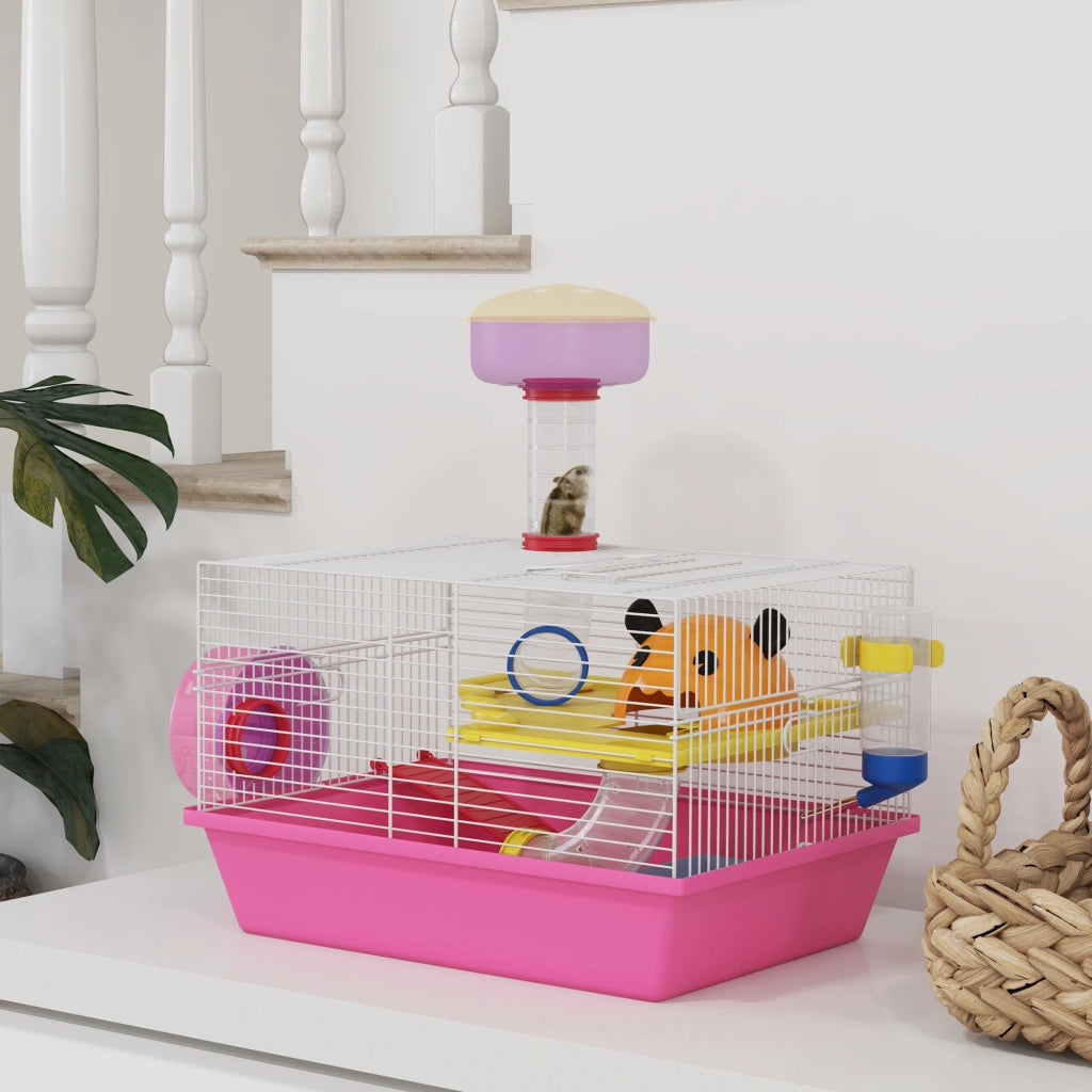 Gabbia per Criceti con Torre Osservazione e Ruota ¨C Zephmum ¨C Rosa 34x27x25 cm