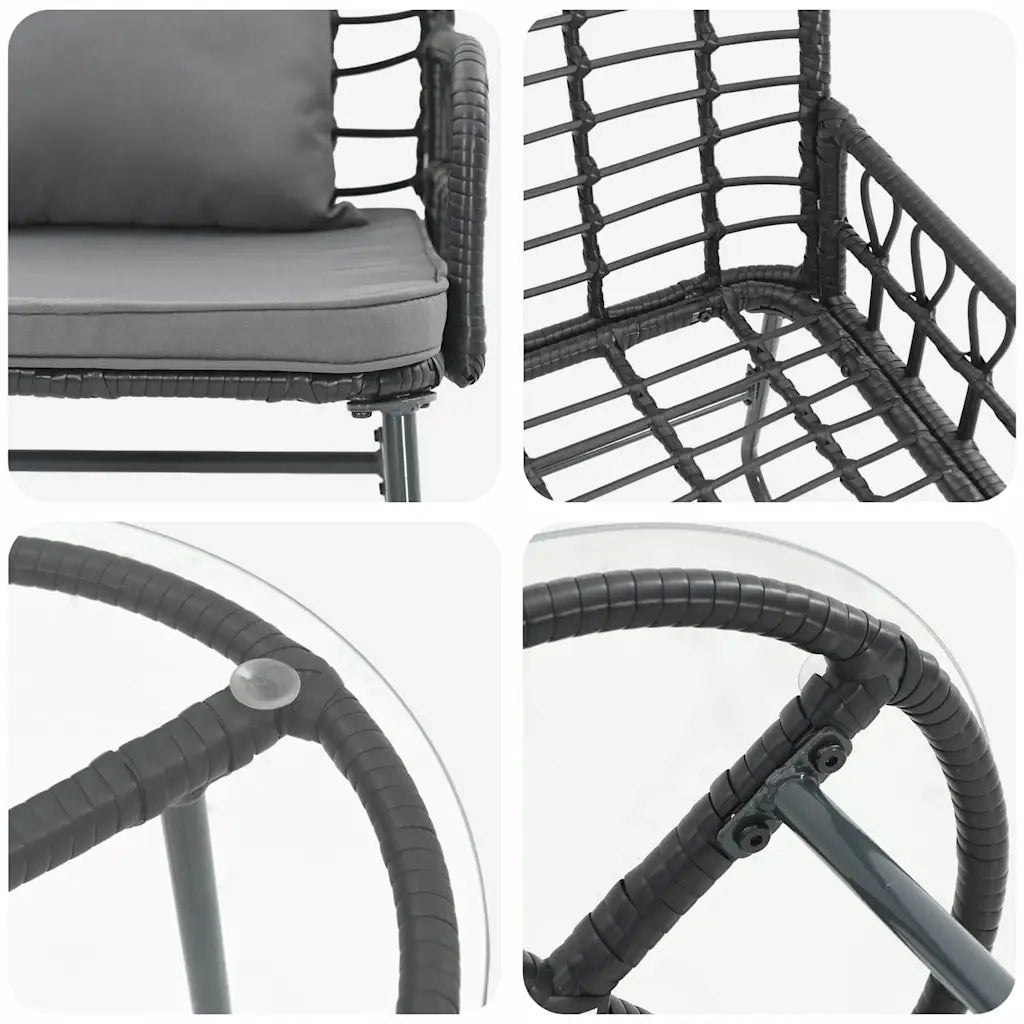 Set da Pranzo per Giardino 3 pz | Set Salotto da Giardino Nero e antracite polyrattan
