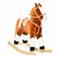 Cavallo a Dondolo in Legno con Suono Animale Regalo Giocattolo per i Bambini, 74 x 28 x 65 cm, Marrone