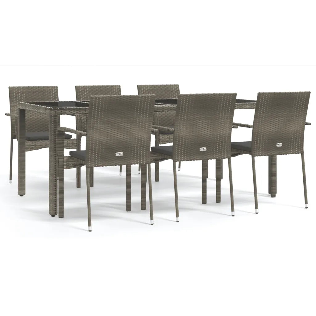 Set da Pranzo da Giardino 7 pz con Cuscini in Polyrattan Grigio