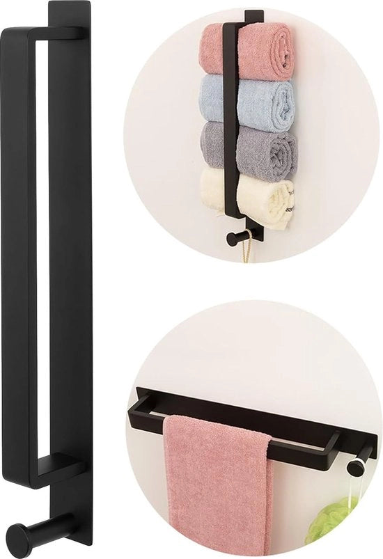 Sostegno per asciugamano in acciaio inossidabile senza fori, nero, 41,5 cm, adesivo per parete, sostegno per asciugamano per bagno, cucina, lavello.