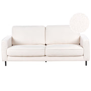 Divano in tessuto boucle bianco 3 posti con cuscini e gambe in metallo stile minimalista moderno