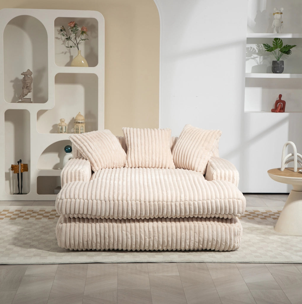 Poltrona chaise longue 125x155x63 cm con 3 cuscini; in cord beige