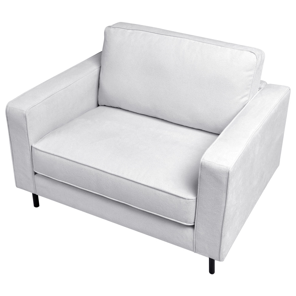 Poltrona in tessuto grigio chiaro Sedia da salotto minimalista Gambe nere Braccio a binario