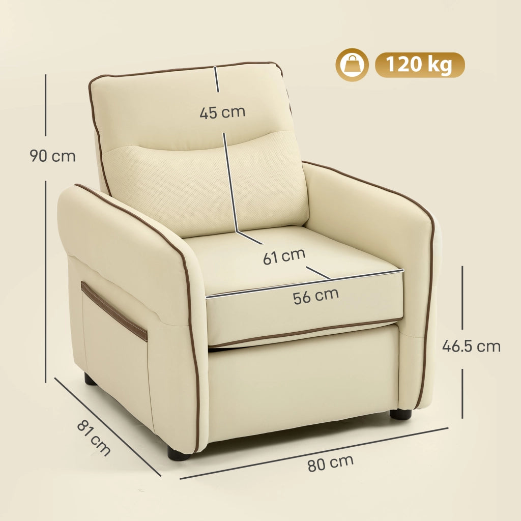 Poltrona da Salotto Moderna con Imbottitura Spessa Tasca Laterale e Rivestimento in Finta Pelle Beige