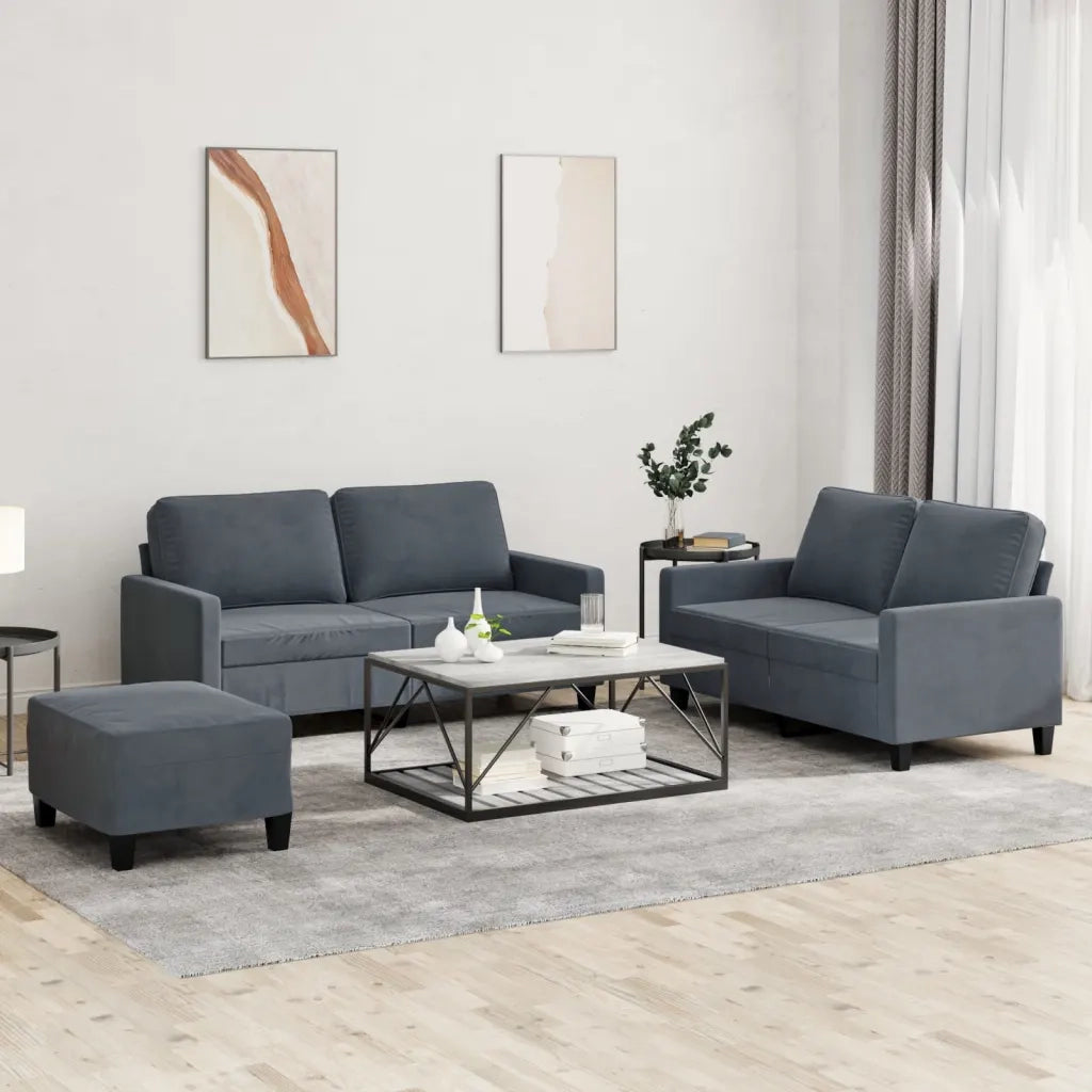Set di Divani 3 pz con Cuscini Grigio Scuro in Velluto 3201507