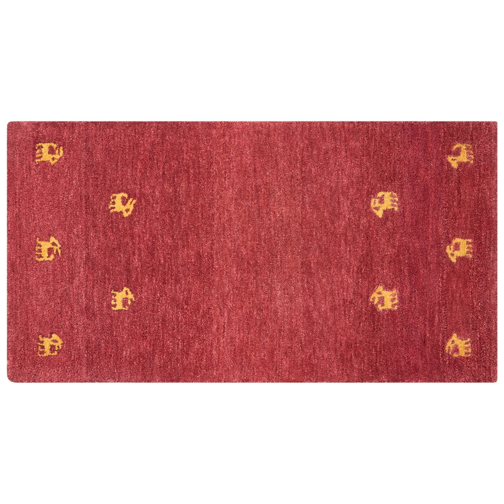 Tappeto Gabbeh di lana rossa fatto a mano con motivo animale 80 x 150 cm stile boho soggiorno camera da letto