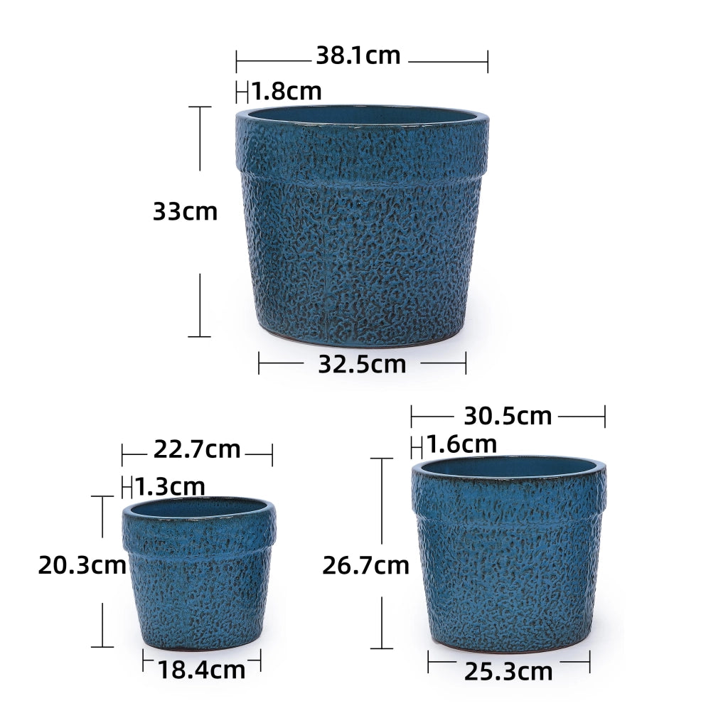 Fioriera in ceramica con foro di drenaggio finitura blu anticato lucida per interno ed esterno 49 × 49 × 45,5 cm
