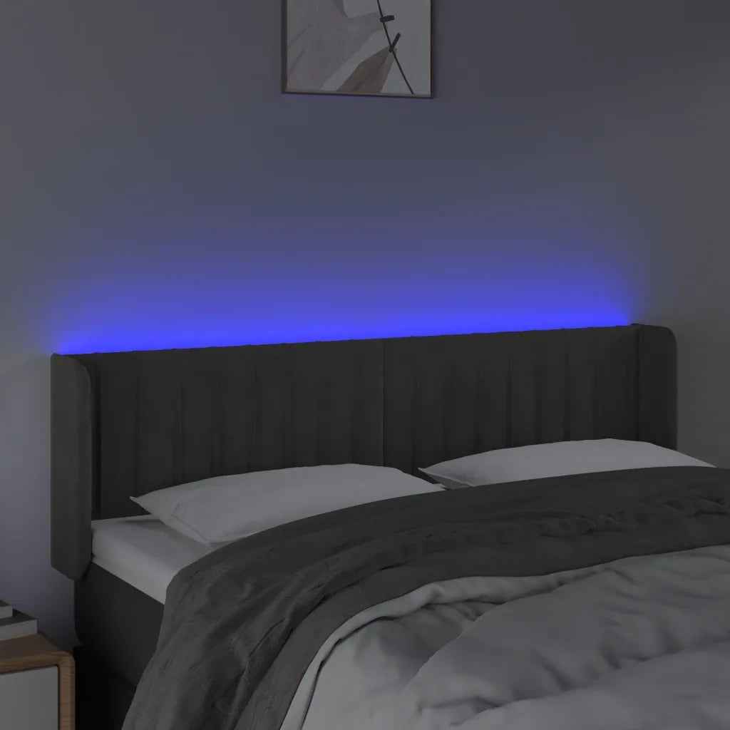 Testiera a LED Grigio Scuro 147x16x78/88 cm in Velluto