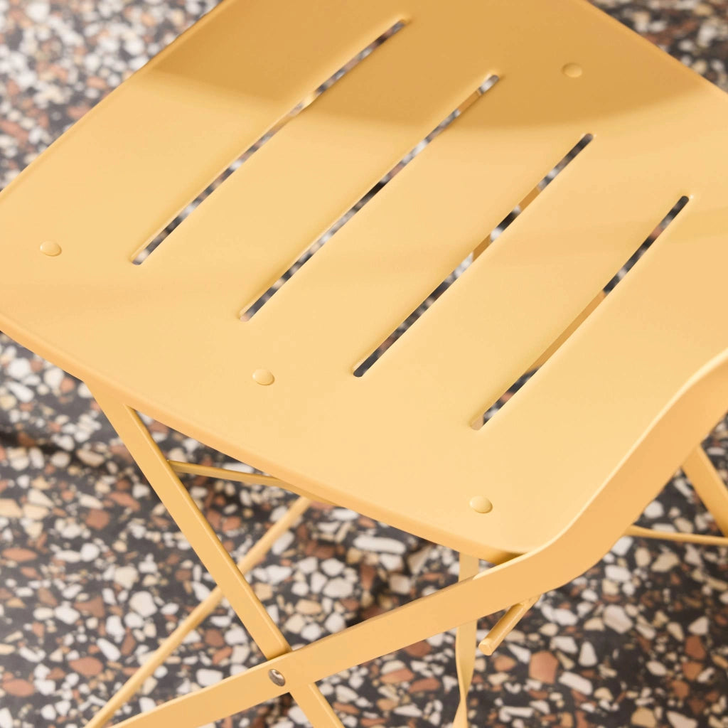 Set tavolo da giardino bistrot pieghevole rotondo in acciaio, 2 sedie,