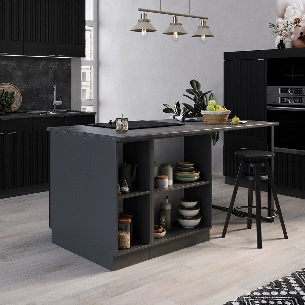 Isola cucina Fame-Line Nero rigato/Antracite 90 cm con cassetto, senza piano di lavoro Vicco