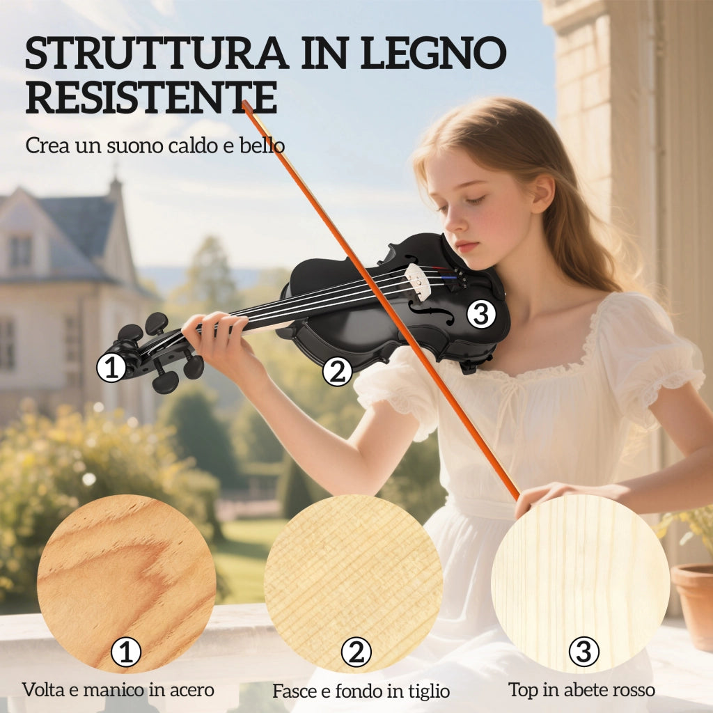Violino 4/4 ¨C Zephmum ¨C Legno di Abete e Acero, Nero con Custodia