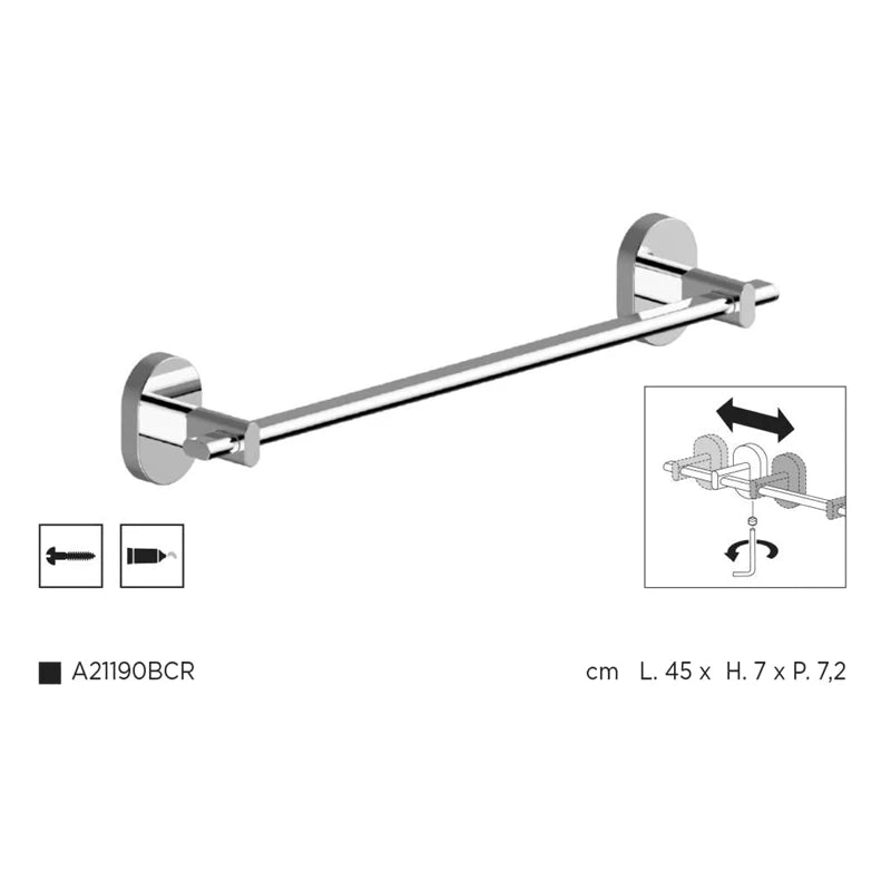 Portasalviette a muro da 45 cm regolabile serie link - fissaggio incollo o viti