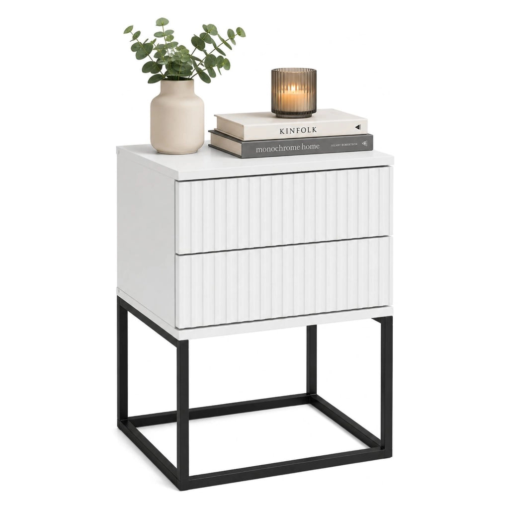 Lehatava, Comodino 2 Cassetti, 40x39x65h cm Bianco