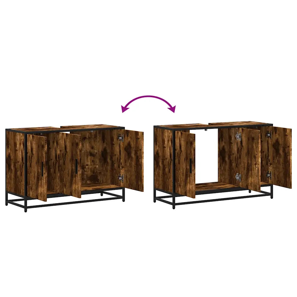 Mobile Lavabo Bagno Rovere Fumo 90x33x60 cm Legno Multistrato
