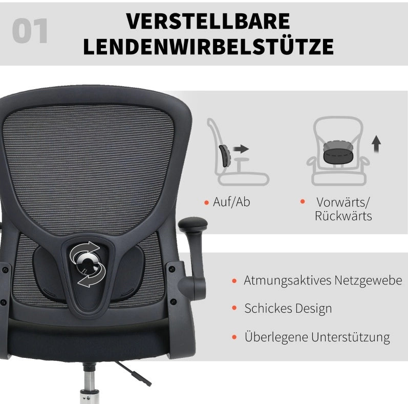 Sedia da scrivania ergonomica nera 60x60x132 cm， altezza regolabile， per home office