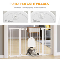 Cancelletto per Cani Estensibile con Porta a Chiusura Automatica 75-131x76 cm in Metallo e ABS Bianco