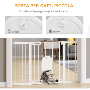 Cancelletto per Cani Estensibile con Porta a Chiusura Automatica 75-131x76 cm in Metallo e ABS Bianco