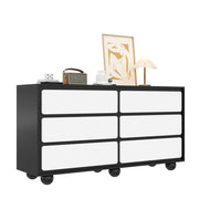 Cassettiera con 6 Cassetti; Piedi in Metallo e Angoli Arrotondati per Camera e Soggiorno; in Pannelli di Particelle; 140 × 38 × 74.5 cm; Bianco e Nero