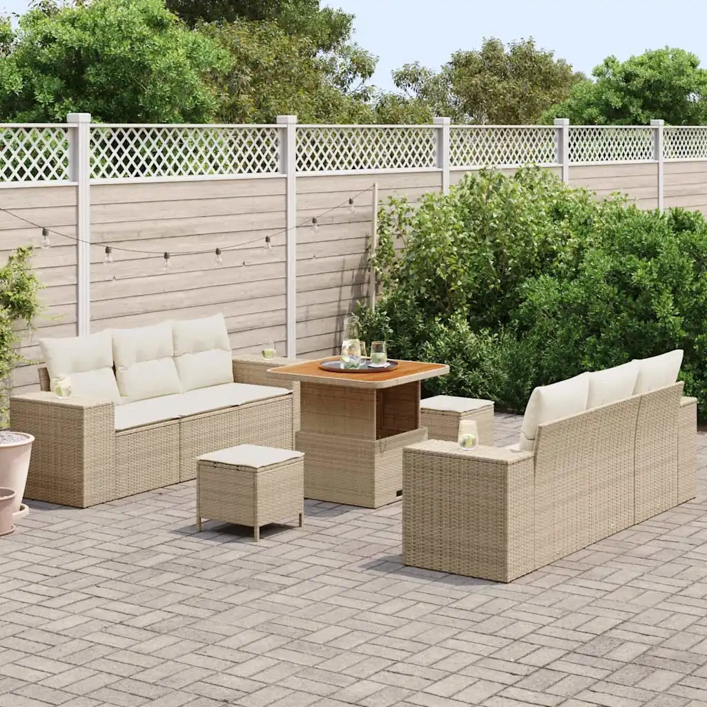 Set Divano da Giardino con cuscino 9 pcs Beige Poly Rattan