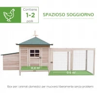 Pollaio da Giardino Prefabbricato in Legno 196x76x97cm, Color Legno