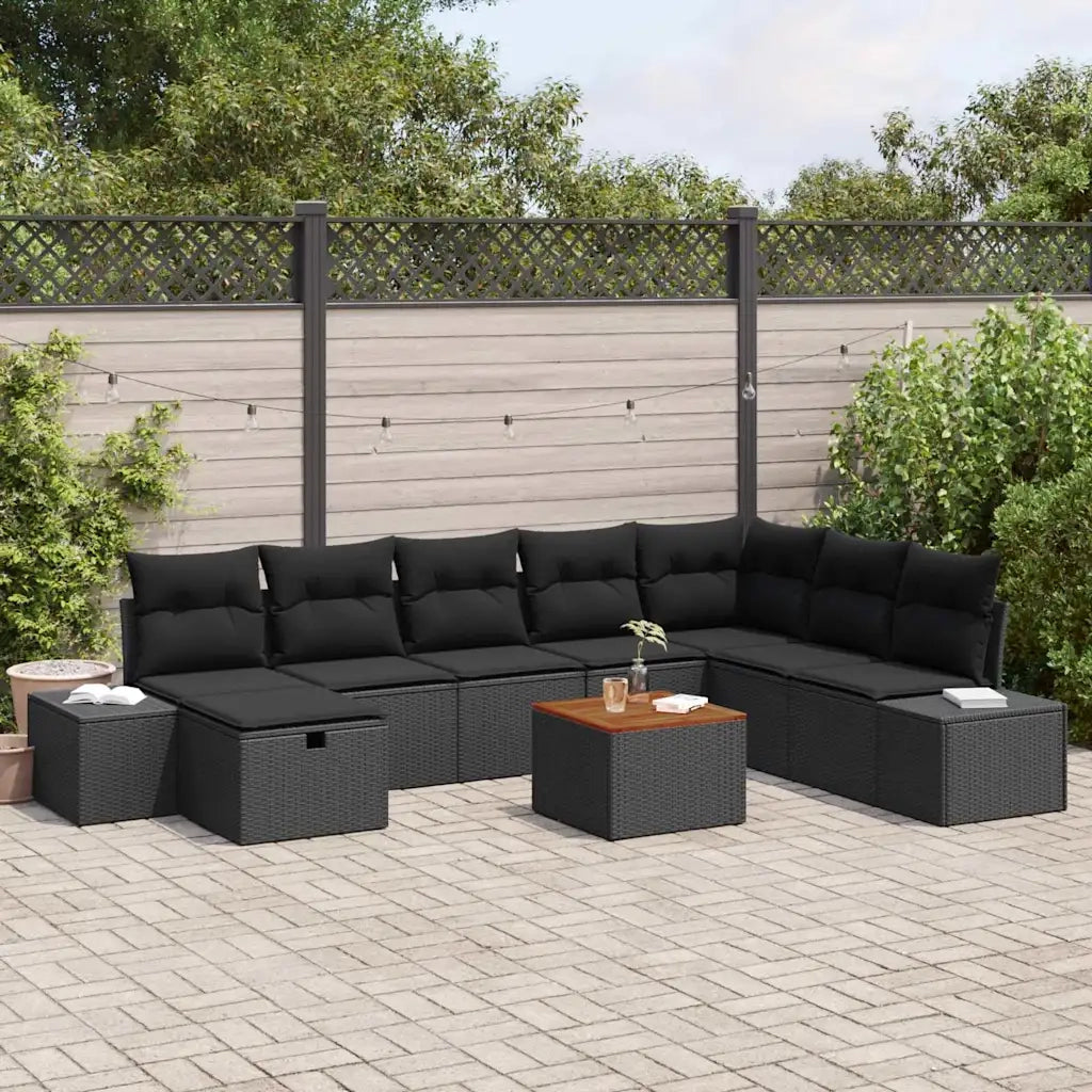 Set Divano da Giardino con cuscino 9 pcs Nero Poly Rattan 3360943
