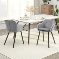 Set di 2 Sedie per Sala da Pranzo con Braccioli Imbottite e in Velluto, 54x56x74cm, Grigio