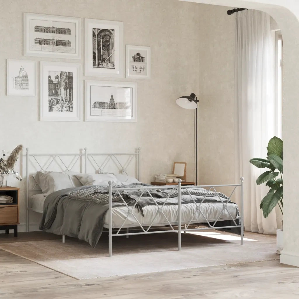 Giroletto con Testiera e Pediera-Struttura Letto Metallo Bianco 137x190 cm 456052