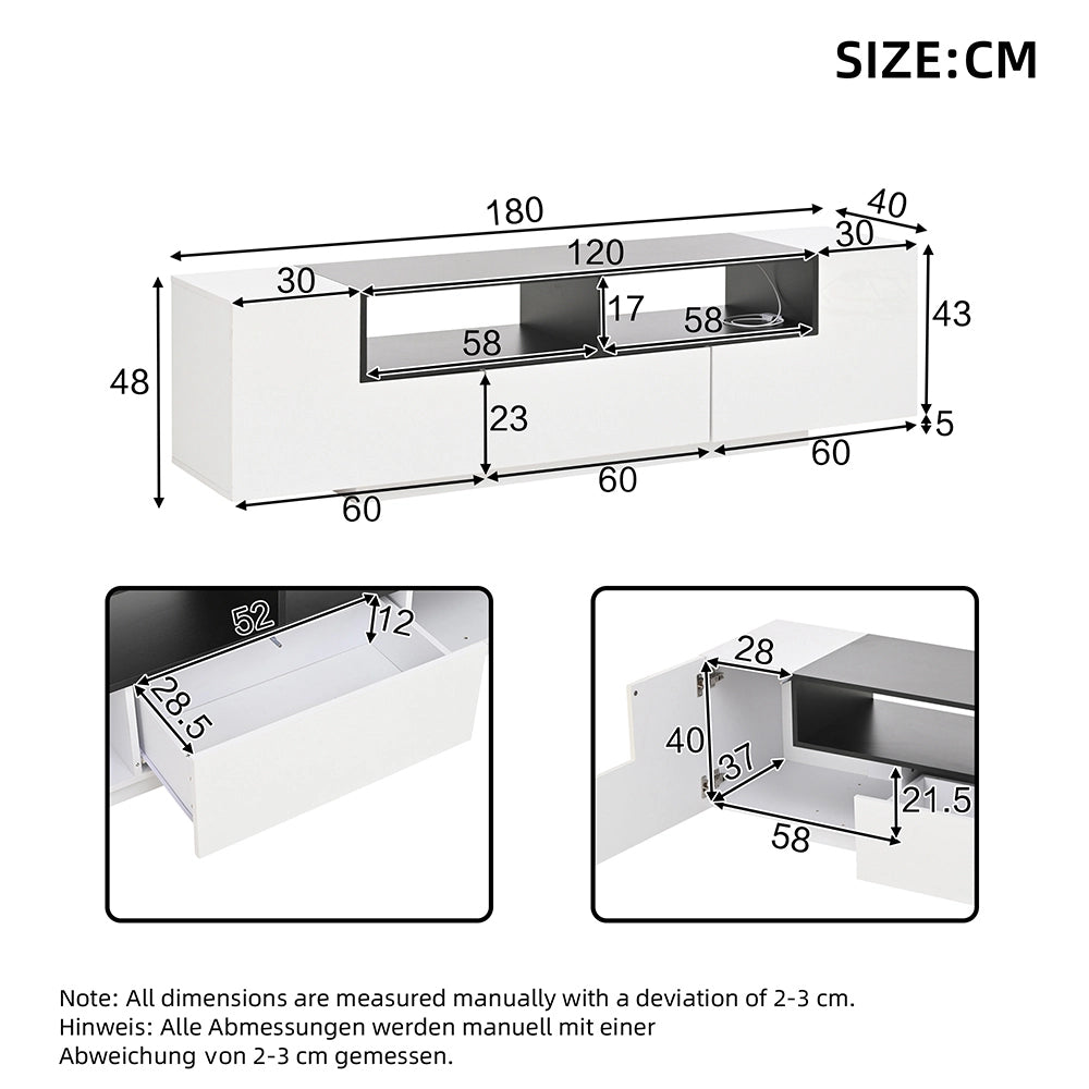 Mobile TV a L - Xylo - 180x40x48 cm LED bianco/nero