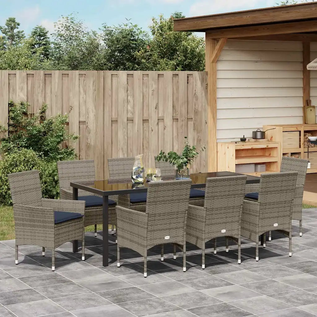 Set di tavolo e sedie con cuscino 9 pcs Grigio Rattan in PE 3379834