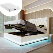 LETTO matrimoniale 140x200 cm in PU bianco con materasso e LED