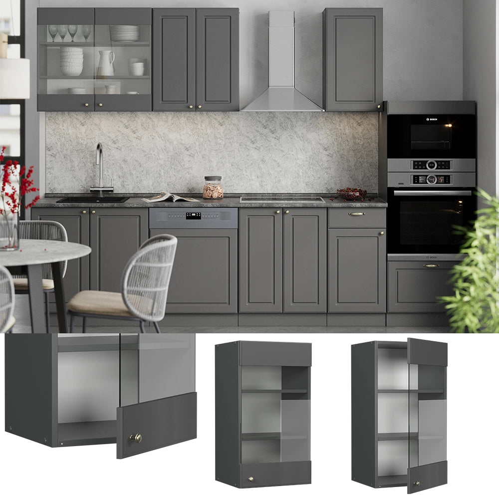 Vicco Mobile da cucina in vetro Landhaus antrazit-oro 40 cm