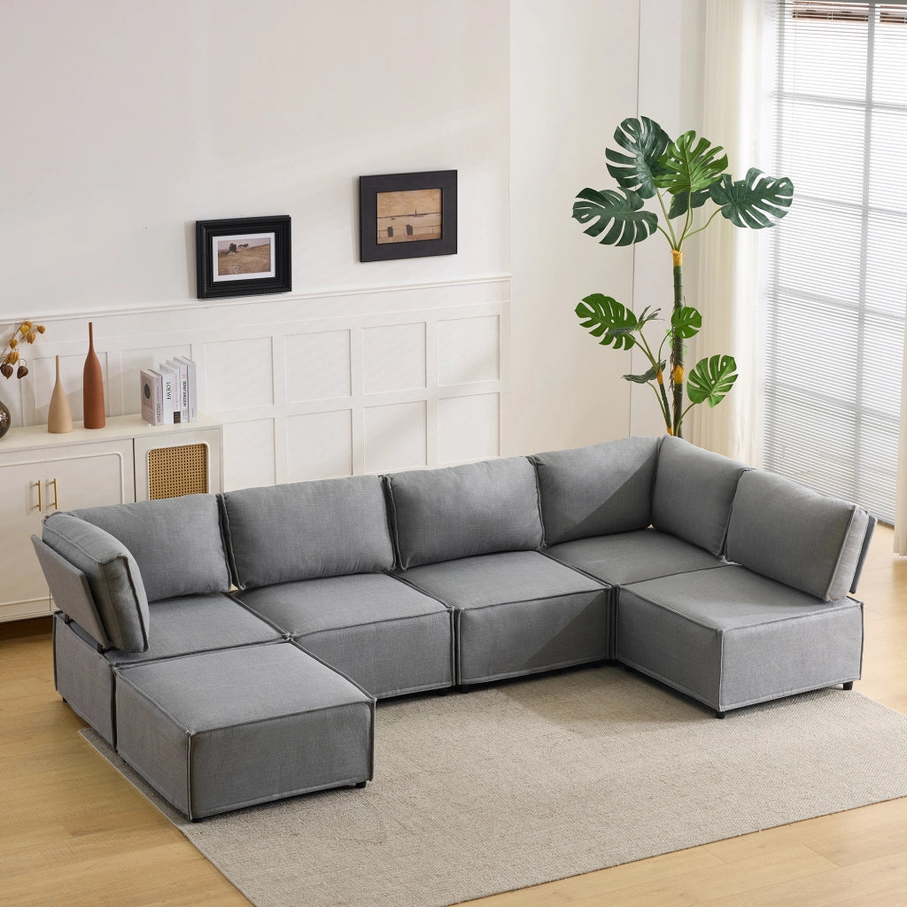 Divano modulare angolare - componibile con funzione letto - in tessuto grigio chiaro
