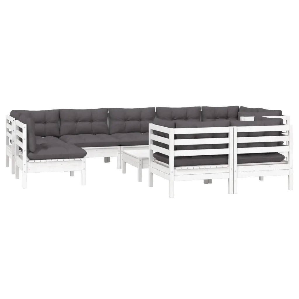 Set Divani da Giardino 10 pz con Cuscini Bianchi Legno di Pino 3096533