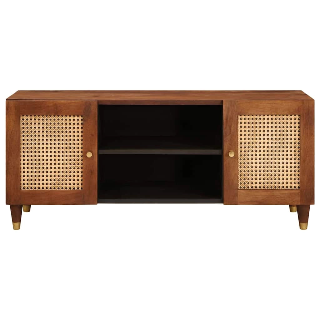 Mobile porta TV rettangolare moderno con ampio spazio di archiviazione per il soggiorno 105 x 33,5 x 46 cm legno di mango marrone 02_0057898