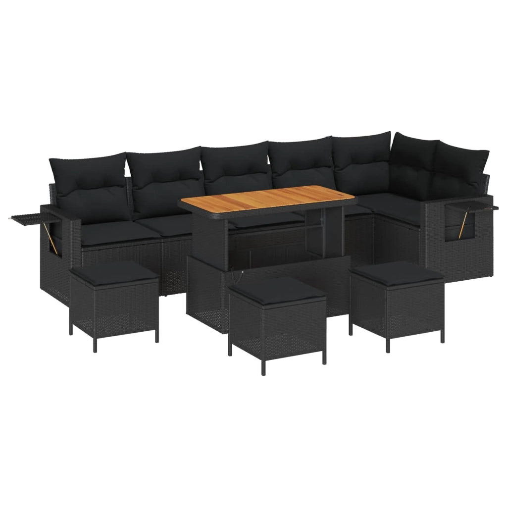 Set Divano da Giardino con cuscino 12 pcs Nero polyrattan