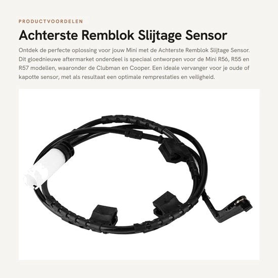 Sensore di Usura dei Freni - Pieno Posteriore - Mini R56/R55/R57 - Alta Affidabilità - Installazione Facile - Materiale Duraturo 

Modello: 
Specifica: