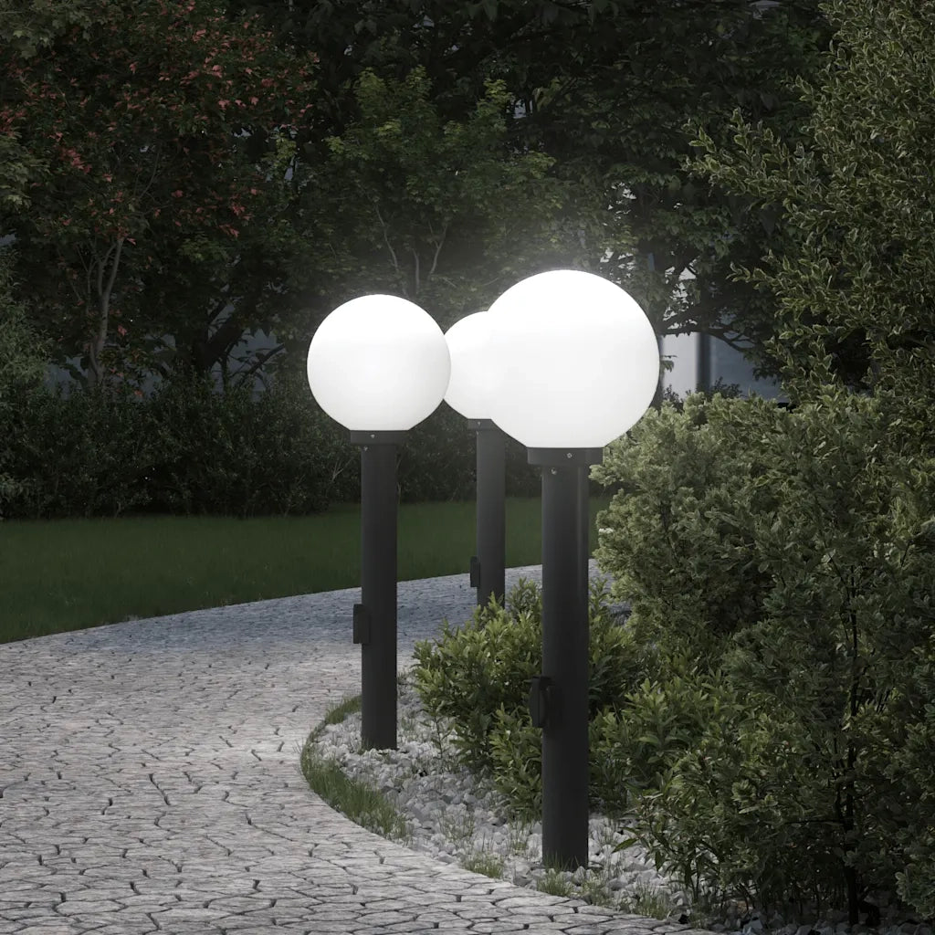 Lampioni a palo con presa elettrica 3 pz 80 cm Nero IP44 4006120