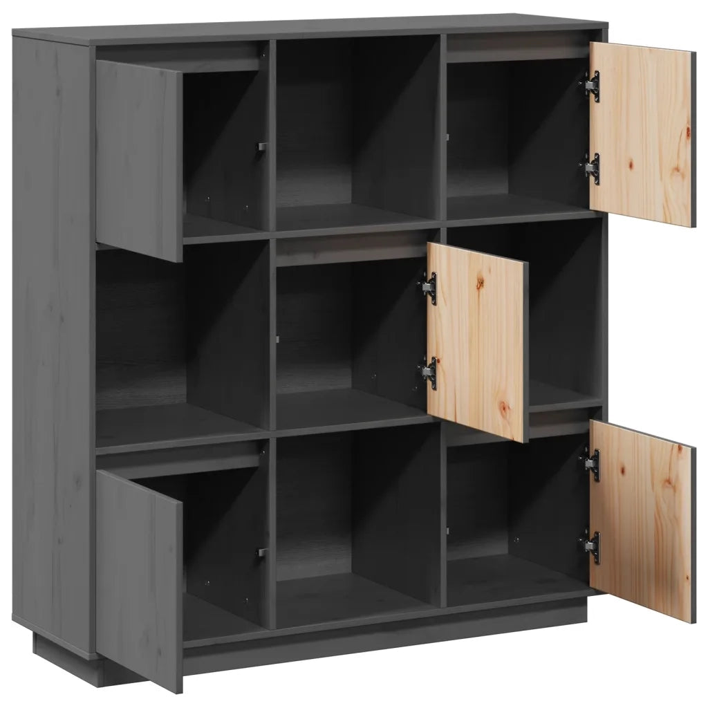 Credenza Grigia 110,5x35x117 cm in Legno Massello di Pino 814371