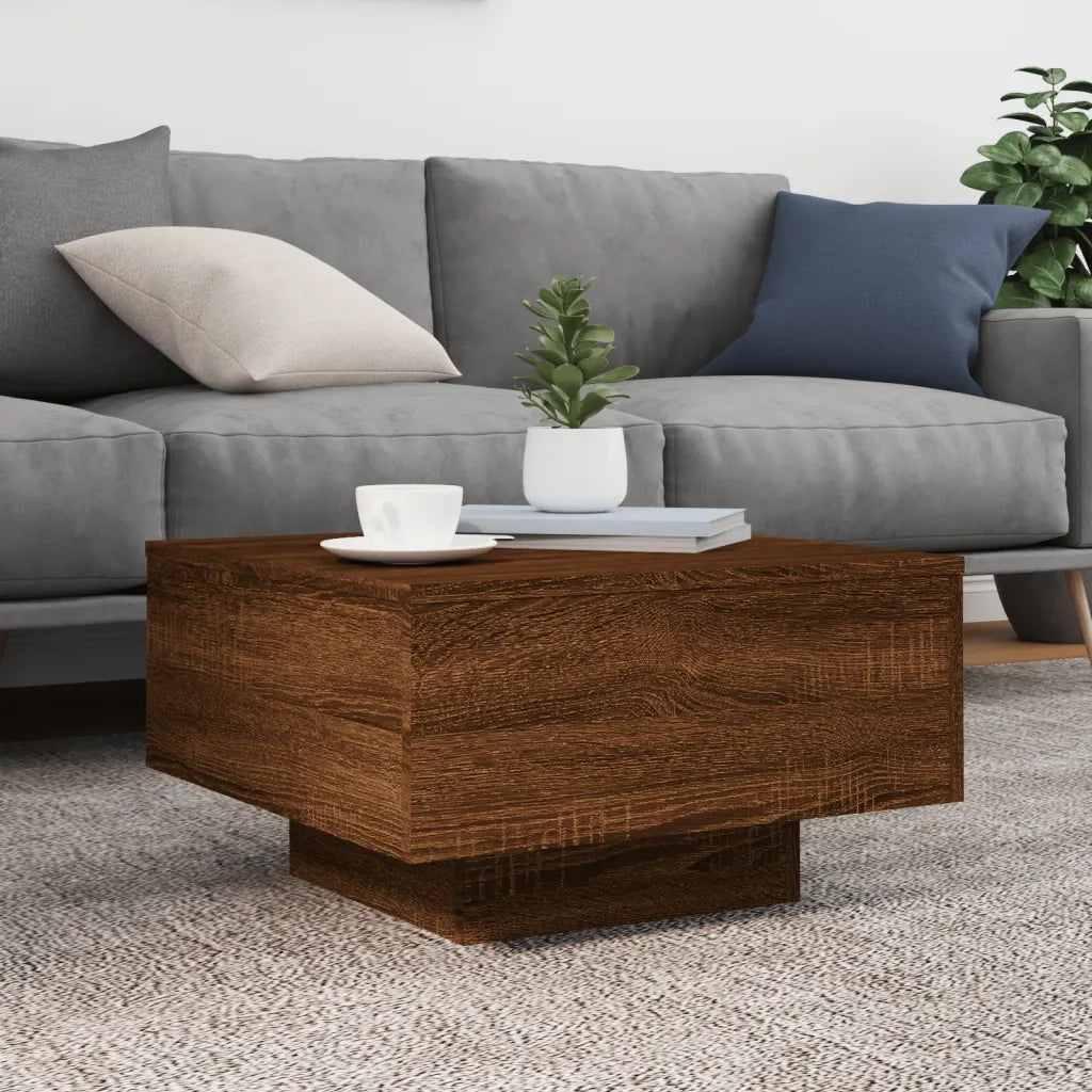Tavolino da Soggiorno con Luci LED-Tavolino da Salotto-Tavolo Rovere Marrone 55x55x31 cm