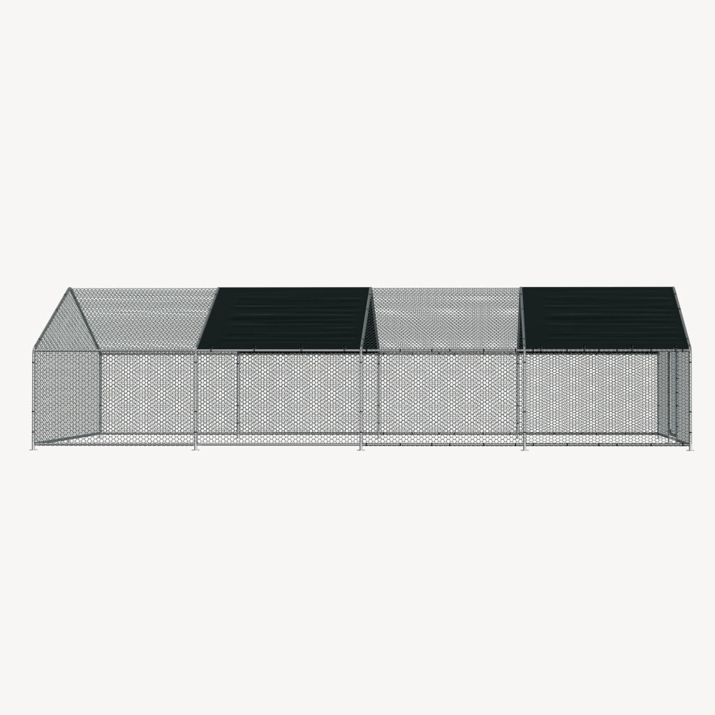 Gabbia per Pollame Wels con 2 Tettucci Parasole e Recinzione Rete Metallica 3x8x2 m pro.tec