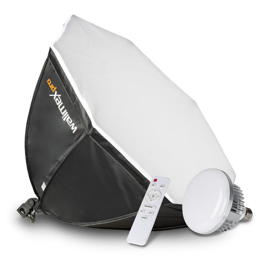 Softbox Octagon Ø65cm 45W Bi Color LED I incl. diffusore e telecomando I Temperatura colore da 3.000 a 6.000 K I Per foto e video professionali I Inclinabile