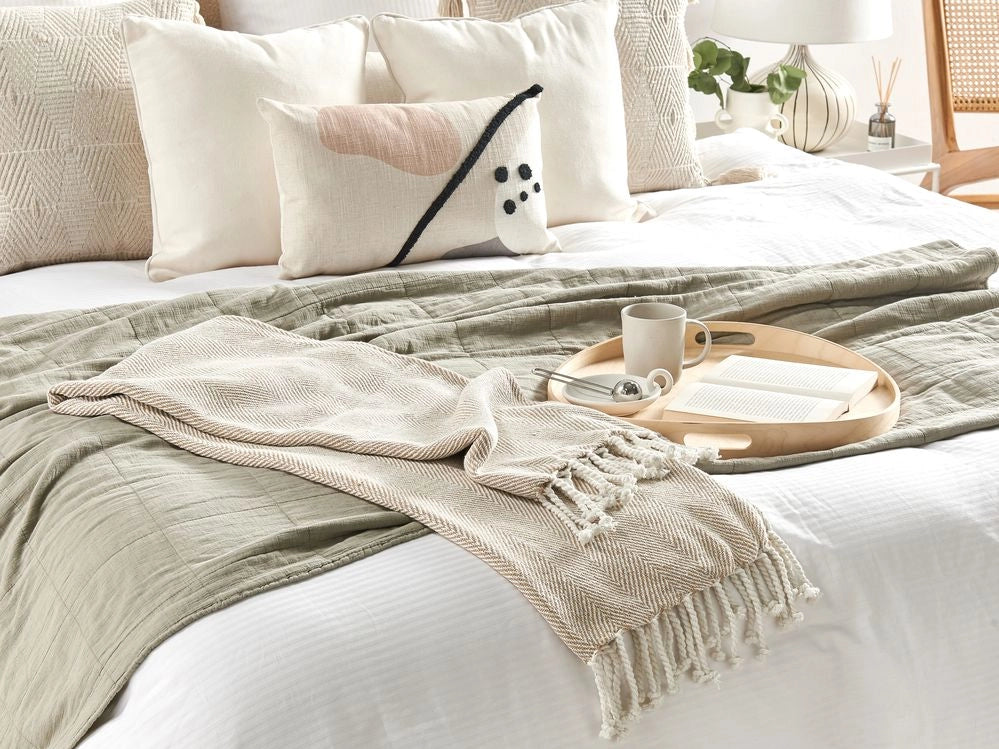 Coperta Beige Cotone 130 x 160 cm Copriletto Boho stile costiero