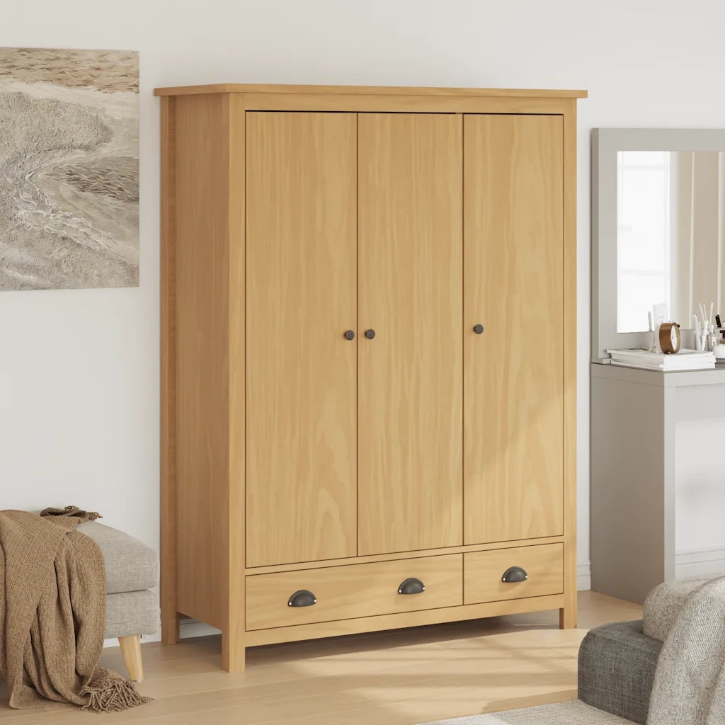 Armadio a 3 Ante Hill 127x50x170cm Legno Massello di Pino 288951