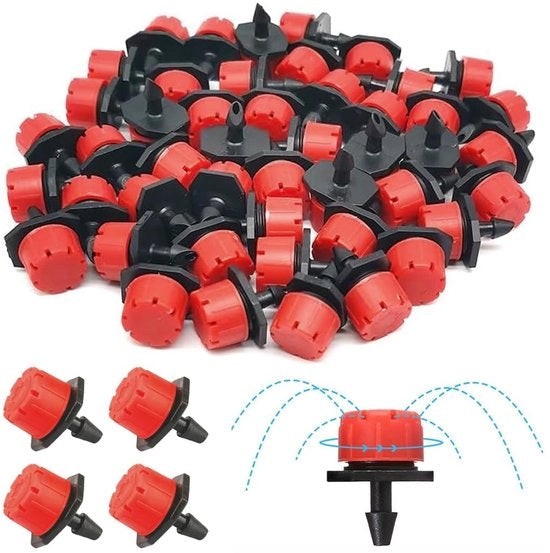 Sistema di irrigazione a gocce micro 100 pezzi - Regolabile - Sistema di irrigazione a gocce micro - Annaffiatoi per giardino - Risparmio d'acqua fino al 70% - Resistente in polipropilene - Irrigazione a gocce