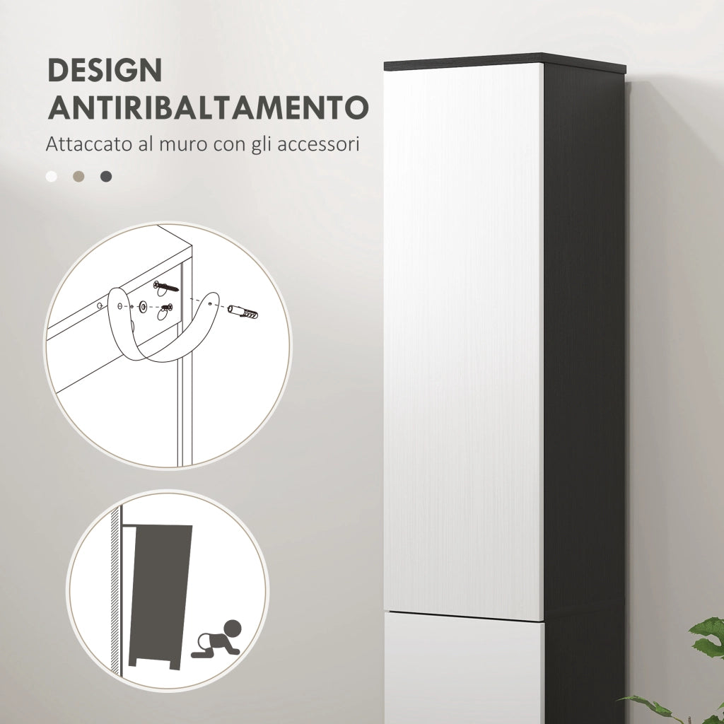 Colonna Bagno Salvaspazio in Legno con Armadietti e Cassetto ¨C Minimal ¨C 30x28x180 cm, Nero